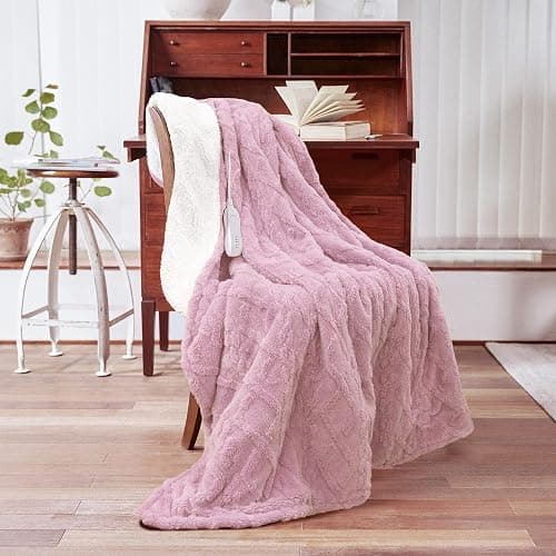 Aheadpret Heated Blanket-Electric Blanket 50"x60" Soft Heated Throw Blanket with 5 Heating Levels & 3 Hours auto-Off,Machine Washable (Pink - Image 1