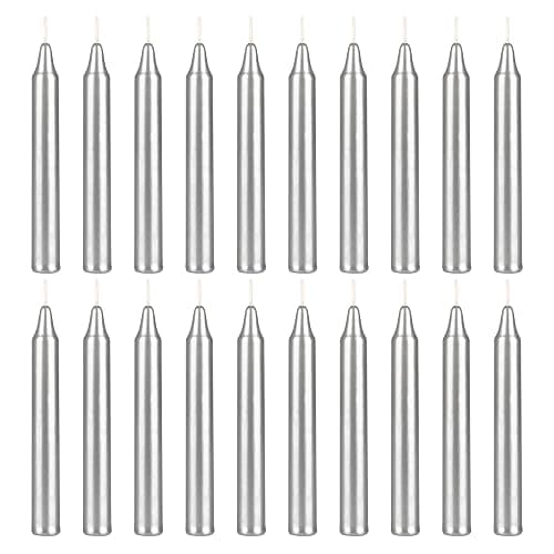 Mega Candles 20 pcs Unscented Silver Exquisite Mini Taper Spell Candles, 4 Inch Tall x 1/2 Inch Diameter, Magic Chimes, Enchantment, Casting Rituals, Witchcraft, Wiccan, Altar, Metaphysical - Image 1