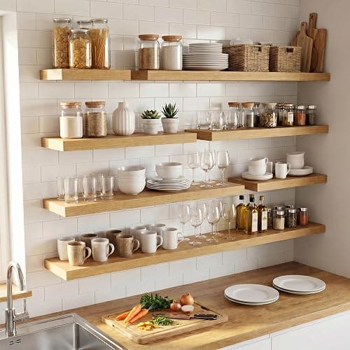 24 Inch Floating Shelves for Wall, 6.5"D Wood Storage Shelves, Oak Finish | Engineered Wood, Invisible Bracket, Large Storage, Easy Install, Hold Up to 44lbs, Living Room, Bathroom, Bedroom, Kitchen thumbnail 5