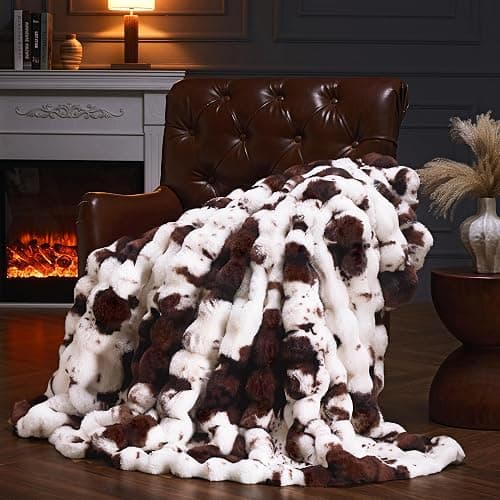 PLUUSHUU Faux Fur Throw Blanket for Couch, Fluffy Fuzzy Plush Bubble Blanket, Soft Warm Cozy Shaggy Rabbit Blanket, Luxury Decorative Gifts for Sofa Bedroom Living Room, 60x50inch (Cow Print-Brown) - Image 1