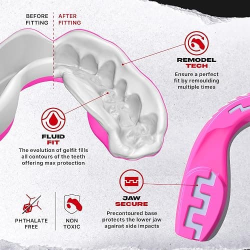 SAFEJAWZ Mouthguard Strapless Slim Fit, Adults and Junior with Case for Boxing, Basketball, Football, MMA, Martial Arts, Hockey and All Contact Sports (Pink Viper, Adult (12+)) thumbnail 3