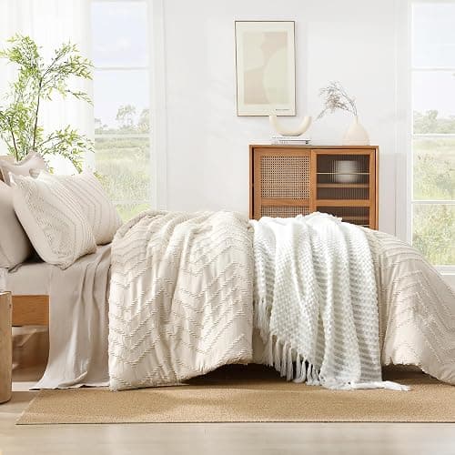Litanika Full Size Comforter Sets Beige, Lightweight Fluffy Bedding Comforter Sets for Bed, 3 Pieces Cream Bed Set Gift Choice (79x90Inches, 1 Comforter and 2 Pillow Shams) thumbnail 5