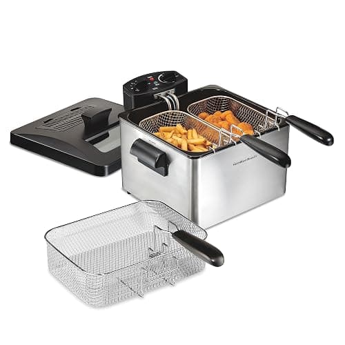 Hamilton Beach Electric Deep Fryer with 3 Baskets and Lid, 4.5 Liters / 19 Cups Oil Capacity, Temperature Control, View Window, Professional Style, 1800 Watts, Stainless Steel (35034) - Image 1