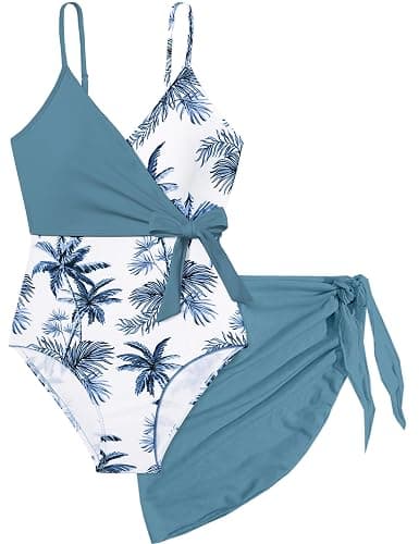 Tomolant Girls Swimsuit One Piece Bathing Suit Tropical Floral with Adjustable Straps Girls'Swimwear with Cover Up 9-16T - Image 1