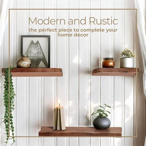 Set of 3 Solid Mango Wood Decorative Wall Shelves – Home Decor Floating Display Shelf with Iron Bracket – Modern Wall Shelves for Office, Bedroom & Living Room – 10", 14" & 18" thumbnail 4