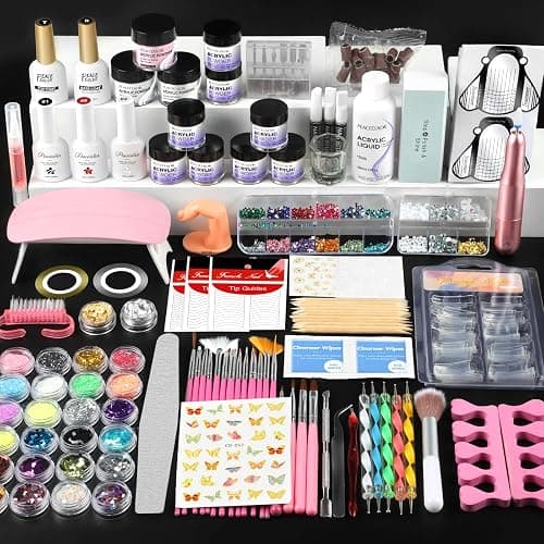 Acrylic Nail Kit for Beginners with Everything ,11 Colors Acrylic Powder Nails Kit Acrylics Set with Drill U V Light 3Pcs Gel Polish 24Pcs Glitter Powders Rhinstones Nail Art Extensions Home Gift Set thumbnail 9