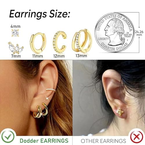 Gold Hoop Earrings Set for Women, 14K Gold Plated Small Double Hoop Earrings Set for Multiple Piercing, Dainty Huggie Earring for Women thumbnail 4