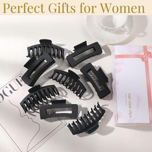 Black Hair Clips for Women -8 Pack 4.3 Inch Large Matte Banana Claw Clips for Women Thin Thick Curly Hair, Big Strong Hold jaw thumbnail 6