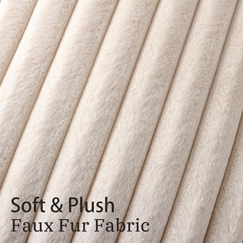 Simmore Faux Fur Striped Beige Throw Pillow Covers 20x20 Set of 2 | Fall Soft Plush Decorative Ribbed Cozy Modern Farmhouse Pillow Covers Velvet Back for Couch Sofa Bed Living Room thumbnail 3
