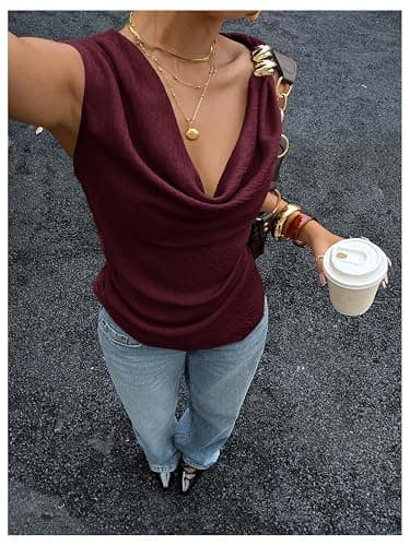 Verdusa Women's Asymmetrical Draped Cowl Neck Sleeveless Tank Top Going Out Tops Elegant Brunch Outfit thumbnail 5