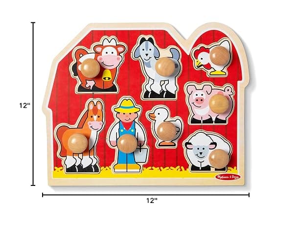 Melissa & Doug Farm Animals Jumbo Knob Puzzle, Wooden Peg Puzzle for Toddlers, Educational Toy for Shape Recognition and Fine Motor Skills, Ages 1+ thumbnail 3