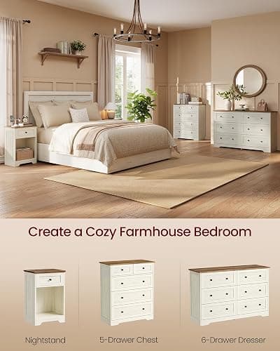 VASAGLE Nightstand with Charging Station, 1 Drawer and Open Shelf | Wood End Table, 15.7 x 11.8 x 23.2 in, Rustic White and Honey Brown, Bedroom and Living Room, SIREN Collection ULET628WJ01S thumbnail 6