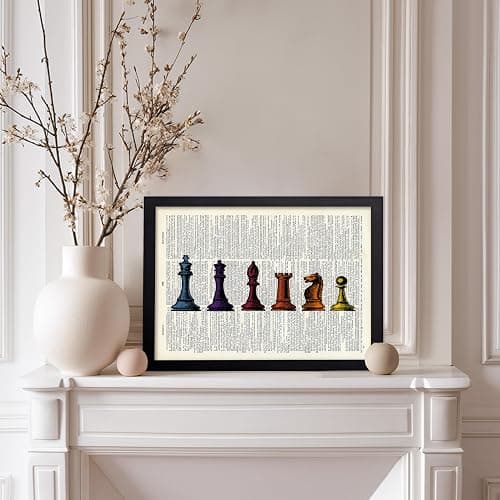 Poster Master Chess Pieces Print - Dictionary Poster - Retro Board Game Art - Gift for Men & Women - Colorful Wall Decor for Living Room, Bedroom, Office or Dorm - 11x14 Black Framed thumbnail 5