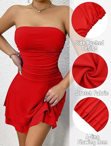 AIEOE Cocktail Party Robe Dos Nu Femme Sexy Elegant Court Robes avec Ourlet Volanté sans Manches Curvy Sexy Summer Club Taille XS-L thumbnail 5