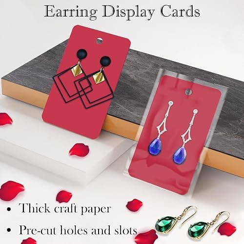 Twavang Earring Card Holder Set, 100Pcs Kraft Paper Earring Display Cards, 100 Pairs Clear Earring Backs with 100Pcs Self Adhesive Bags for Earrings Jewelry Display (Red, 3.5" x 2") thumbnail 4