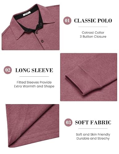 COOFANDY Mens Long Sleeve Polo Shirts Classic Casual Button Polo Tee Lightweight Collared Golf Shirt thumbnail 4