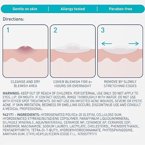 CeraVe Hydrocolloid Blemish Patches, Oil Absorbing Spot Control with Ceramides and Niacinamide, Allergy-Tested & Suitable For Sensitive Skin, Ultra-Thin & Blends Into All Skin Tones, 22ct thumbnail 8