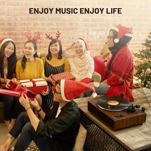 FEKTIK Vinyl Record Player with Magnetic Cartridge and Built-in Speakers | Belt-drive turntable with 33/45 RPM playback, Bluetooth playback, aux input, adjustable counterweight,auto off thumbnail 9
