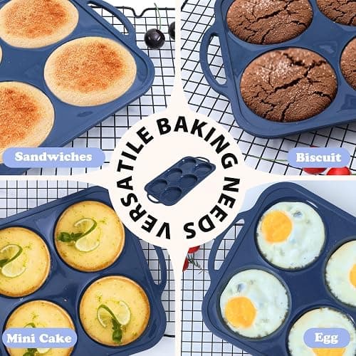Highkit 10cm Giant Silicone Yorkshire Pudding Tray with Metal Handles,6 Cup Non Stick Jumbo Silicon Yorkshire Pudding Tin,Large Muffin Top Moulds for Baking Pan,Oven,Egg Bites,Whoopie Pie,Tart, Grey thumbnail 8