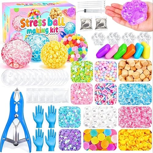 DIY Stress Ball Squishy Making Kit- 16 TPR Skins, 20 Fillers, Stress Ball Empty Bead Squishy Clear kit, Create ASMR Anxiety Relief Toys, Handmade Fidget Squishy Stress Balls, Party Favors for Party - Image 1