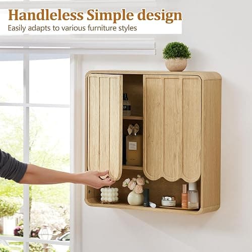 ORRD Bathroom Wall Mounted Storage Cabinet, Medicine Cabinet with Adjustable Shelf, Over The Toilet Storage Cabinet for Bathroom, Laundry Room, Kitchen, Living Room (Natural) thumbnail 6