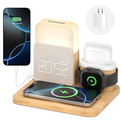 7 in 1 Wireless Charging Station, Alarm Clock with Wireless Charger for Bedrooms, Magnetic Charger with Night Light Bedside Clock for iPhone 16 15 14 13 12 Pro Max, Apple Watch, AirPods - Image 1