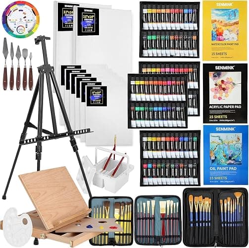 149Pcs Deluxe Artist Painting Set with Aluminum and Beech Wood Easel, 48 Colors Acrylic & Oil Paints, 24 Colors Watercolor Paints, Art Paint Supplies for Artists, Beginner & Adults - Image 1