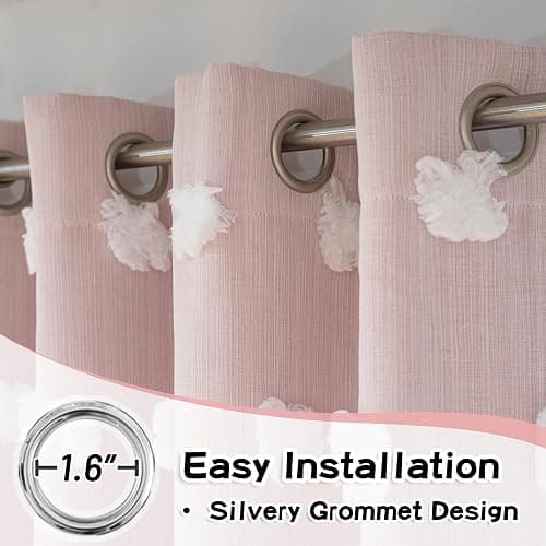 MYSKY HOME Pink Curtains for Girls Bedroom 84 Inches Long Blackout Nursery Curtains Double Layer Pom Pom Sheer Overlay Kids Toddler Room Decor Grommet Privacy Room Darkening Window Drapes 52 x 84 Inch thumbnail 3