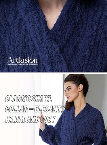 Artfasion Womens Long Fleece Robe - Warm Soft Floor Length Flannel Bathrobes for Winter Thicker Long House Coat with Pockets thumbnail 4
