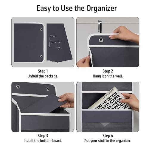 TYMENSH Over Door Organizer with 5 Large Pockets, Heavy Duty Hanging Organizer Storage, Closet Bathroom Nursery Bedroom Dorm, Toys Cosmetics Sundries and Baby Essentials, Gray thumbnail 5