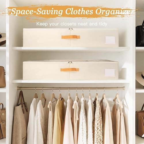 Criusia Under Bed Storage Bins with Clear PVC Lids – 2 Pack Large Underbed Organizers with Heavy-Duty Handles, Reinforced with 800G PP Panels & 80G Non-Woven Fabric – Waterproof & Foldable, Beige thumbnail 7