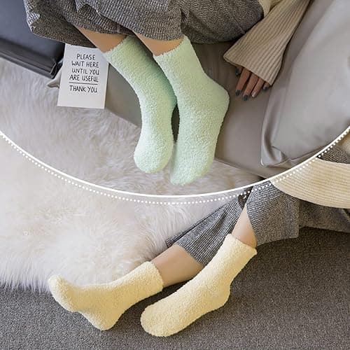 LINEMIN Womens Fuzzy Socks Cozy Fluffy Winter Warm Slipper Socks Microfiber Soft Home Sleeping Socks thumbnail 5