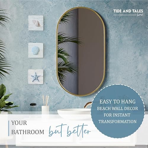 Tide and Tales 3D Beach Wall Art - Seashell with Starfish for Coastal Bathroom Decor, Ocean Inspired Decor for Bathroom, Coastal Bedroom, Living Room or Beach House, Set of 3 (6”x 6”) thumbnail 4