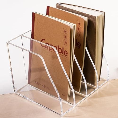 AIMOLLY Acrylic Magazine File Holder, 4 Vertical Compartments Desk Document Sorter Organizer, Clear Folder Rack Binder for Office/Home/Classroom, for Documents, Tablet, Magazines, Books & Accessories thumbnail 8