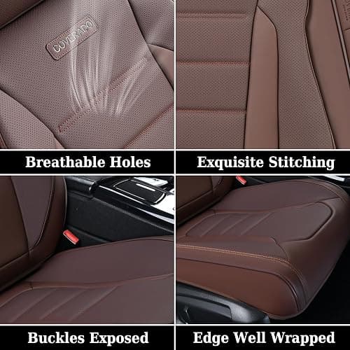 Coverado Car Seat Covers Full Set, Nappa Leather Seat Covers for Cars, Car Seat Protector Car Seat Cushion, Front and Back Seat Protectors Cushions Universal Fit for Most Cars Vehicles(Brown) thumbnail 9