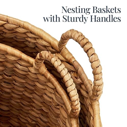 Best Choice Products Round Storage Basket w/Handles, Handwoven Water Hyacinth, Plant Holder, Storage Organizer Tote Bin for Bedroom, Living Room, Bathroom - Natural thumbnail 8