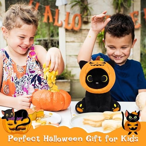 Hagusahuo Halloween Plush, 8inch Pumpkin Black Cat Plush Halloween Stuffed Animals for Kids, Cute Plushies Kawaii Stuffed Cat Soft Doll Toy for Boys, Girls, Girlfriend thumbnail 2