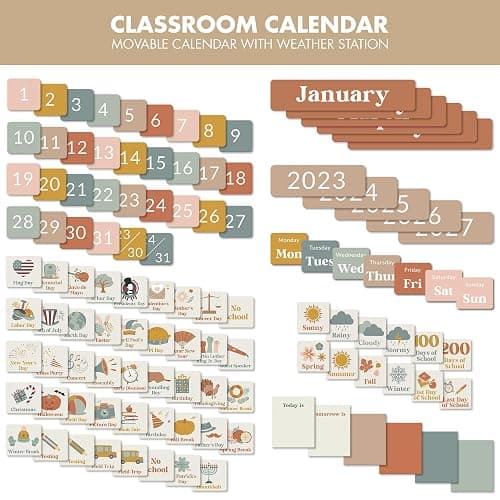 The Ultimate Classroom Calendar Pocket Chart for Kids - Beautiful Calendar with Educational Cards for Easy Learning - Fun Boho Classroom/Teacher Must Have Supplies That Fits Nicely w/Any School Decor thumbnail 8