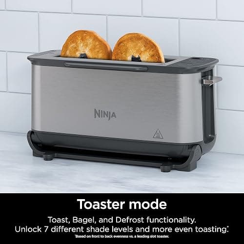 Ninja ST101 Foodi 2-in-1 Flip Toaster, 2-Slice Capacity, Compact Toaster Oven, Snack Maker, Reheat, Defrost, 1500 Watts, Stainless Steel, 6 Functions - 6 Functions thumbnail 3