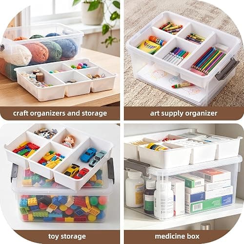 Citylife 17QT Clear Craft Organizers and Storage Box with Removable Tray | Stackable Art Supply Organizer Storage Bins with Lids for Beads, Markers, Sewing, Tools, Playdoh, Coloring Books, Made in USA thumbnail 7