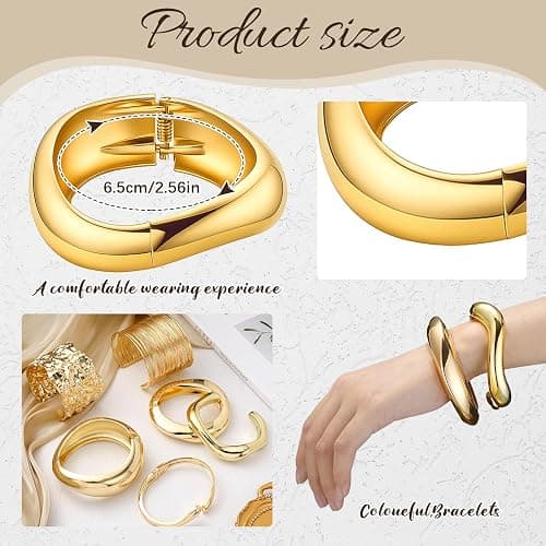 Tondiamo 6 Pcs Chunky Cuff Bangle for Women Christmas Vintage Gift Bracelets Chunky Bangle Punk Geometric Jewelry Wristband thumbnail 2