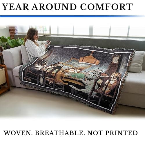 Pure Country Weavers Dogs Playing Poker Blanket - A Friend in Need -Cassius Marcellus Coolidge - Cute Funny Gift Tapestry Throw Woven from Cotton - Made in The USA (72x54) thumbnail 5