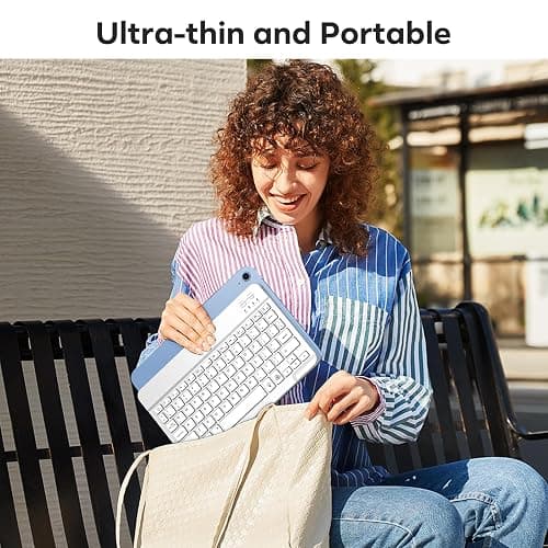 OMOTON Bluetooth Keyboard, Backlight Wireless Rechargeable Keyboard for iPad, iPad Pro, iPad mini, iPad Air with Illuminated LED (White) - White thumbnail 9