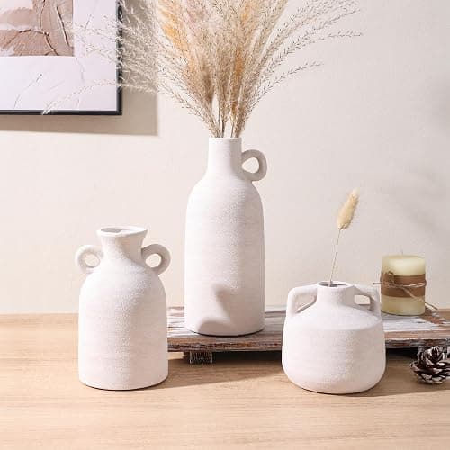 Ceramic Vase Set, 3Pcs Flower Vases for Modern Boho Farmhouse Decor, Decorative Vases for Pampas Grass & Dried Flowers, Distressed Finish thumbnail 5