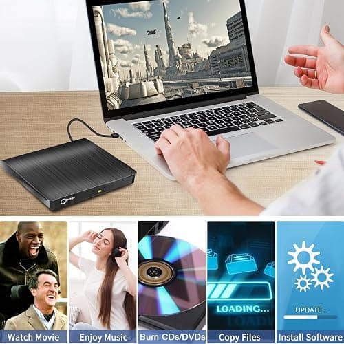 Gotega External DVD Drive, USB 3.0 Portable +/-RW, DVD Player for CD ROM Burner Compatible with Laptop Desktop PC Windows Linux OS Apple Mac Black thumbnail 6