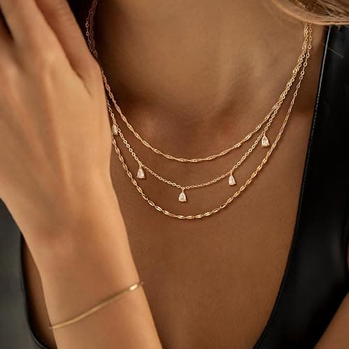 Fwlisesa Layered Necklaces for Women, Dainty Gold Necklace Stack 14k Gold Plated Layering CZ Chain Choker Necklaces for Women Trendy Simple Non Tarnish Gold Necklaces Set Fashion Bridal Prom Jewelry thumbnail 3