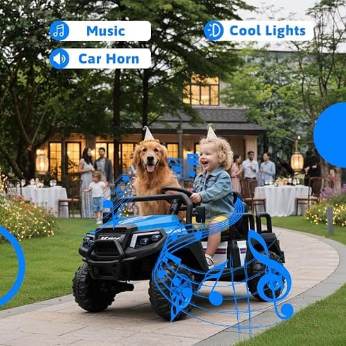 Electric Car for Kids, 24V 4 Seater Ride on Toys w/Parent Remote, 4 Wheeler Suspension, Max 220lbs Weight Capacity, USB, Music, Radio, LED Light, Ride on Truck for Boy/Girl Ages 3-8, Blue thumbnail 7
