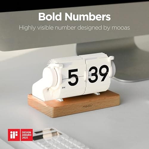 mooas Automatic Mini Flip Clock, Retro Vintage Automatic Flip Desk Clock, Timer Calendar Alarm, Snooze, Desk Clock Large Number USB-C Rechargeable, Ideal for Home Office School Hotel Café (Black) thumbnail 3