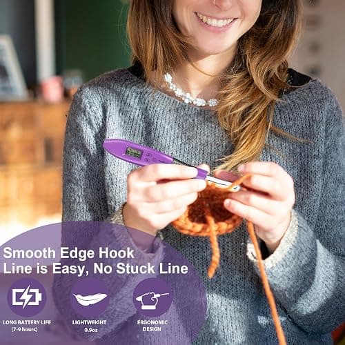 Counting Crochet Hook Set with Light & Counter -18 Size Light up Crochet Hooks - Ergonomic for Arthritic Hands, Digital Stitch & Row Counter - Interchangeable Hooks Kit - Perfect Gift thumbnail 6