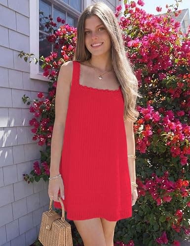 FOMELY Womens Square Neck Cotton Sundress Casual Summer Mini Dress 2026 | Sleeveless Tank Dresses for Women Lace Flowy Sundress, Ideal for Beach, Vacation, Daily Wear, Comfy&Cute Style thumbnail 3